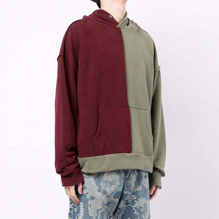 OEM Manufacturer Custom High Quality Mens Two Tone Contrast Color Oversized Hoodies Pullover With Contrast Stitching