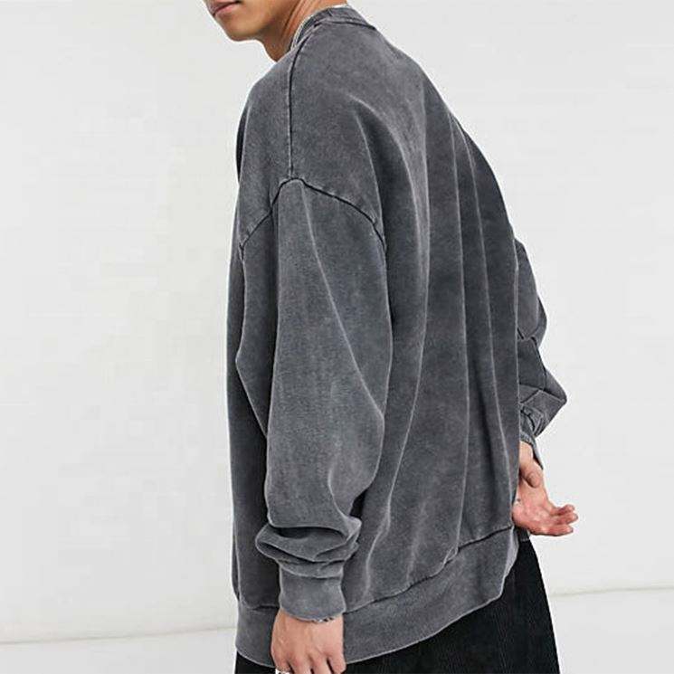 Sweat-shirt à col haut délavé à l'acide pour hommes, fabricant OEM, personnalisé, gris, surdimensionné, en coton, Vintage, lavé