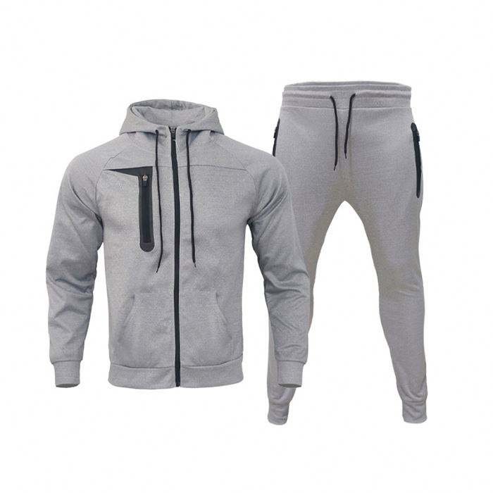 Professional Customised Outfits Solid Color Zip Up Hoodie Joggers Sets Men Two Piece Sweatsuit