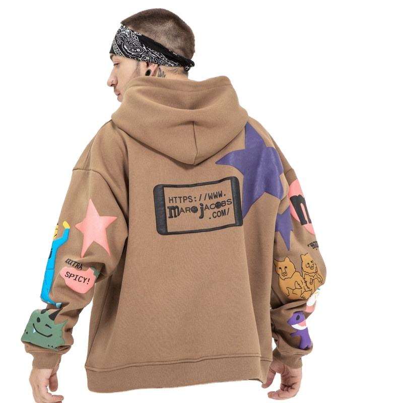 Pielāgotas grafiti apdrukas vīriešu kapuces Lielizmēra vilnas džemperi ar kapuci
