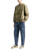Wholesale Men's Cut & Sew Panel Light Olive Plain Crewneck Sweatshirts