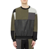 Custom Crewneck Color Block Patchwork Leather Sweatshirt For Men