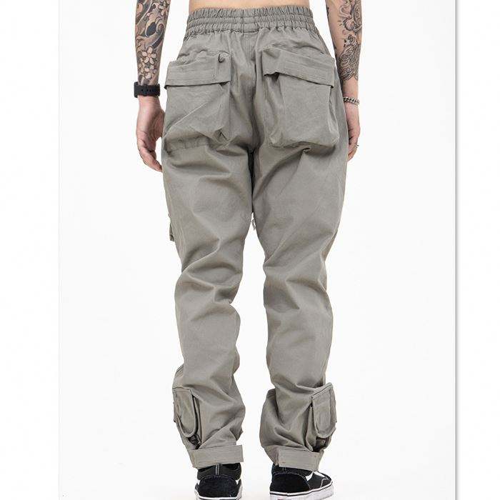 Oem Manufacturers Custom Logo Multi Pocket Cargo Pants Men Elastic Drawstring Waist Solid Color Utility Tactical Track Pants