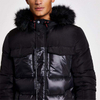 Men's Winter Wear Long Windbreaker Jacket Side Pockets Faux Fur Hood Slim Fit Zip-Up Puffer Jacket