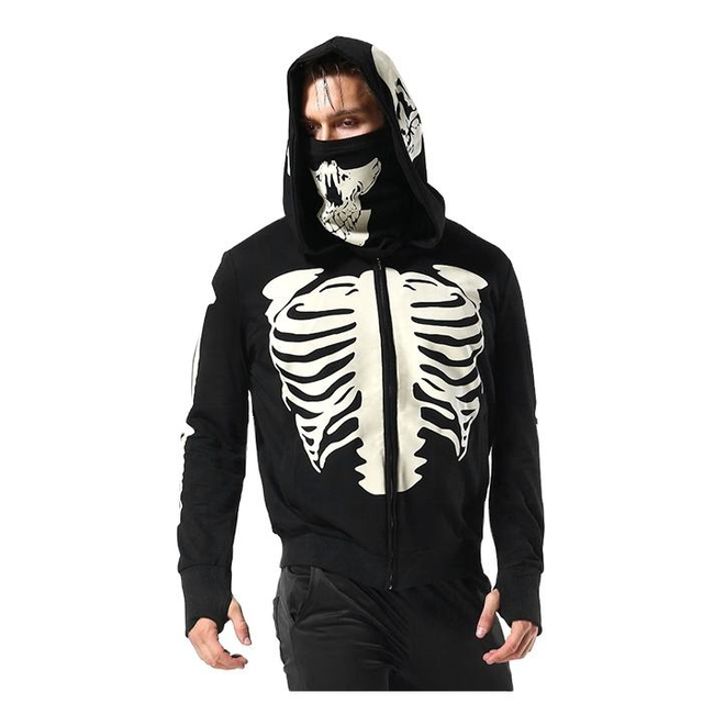 Aangepast Logo Druk Black Zip Up Face Masked Hoodie voor mannen Hoodie met gemaskerde cosplay hoodie
