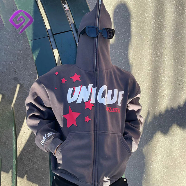 OEM Wholesale Manufacturer Unisex Custom Logo Zipper Zipup Blank Streetwear Puff Print Sublimated Men Full Face Zip Up Hoodies