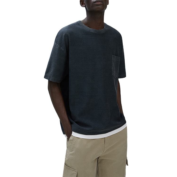Персонализирана тениска Мъжка памучна тениска с къс ръкав Изпрана ретро тениска с джоб на гърдите