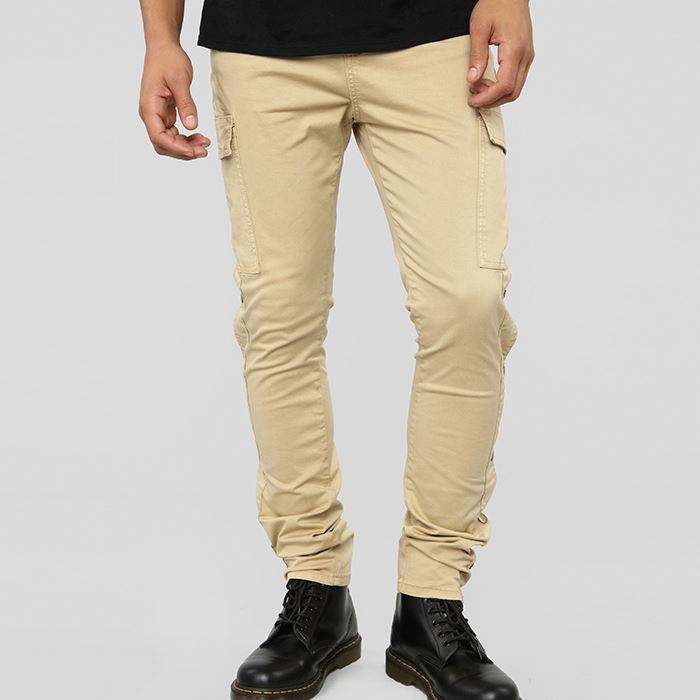 Wholesale Custom Zip Fly Solid Color Snap Button Side Cargo Pants