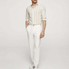 Regular Fit Linen Pants Elastic Waist Gray Trousers With Belt Loops For Men