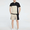 Custom Color Block Men Tracksuit Set Short Sleeve Tee & Drawstring Waist Shorts Sets