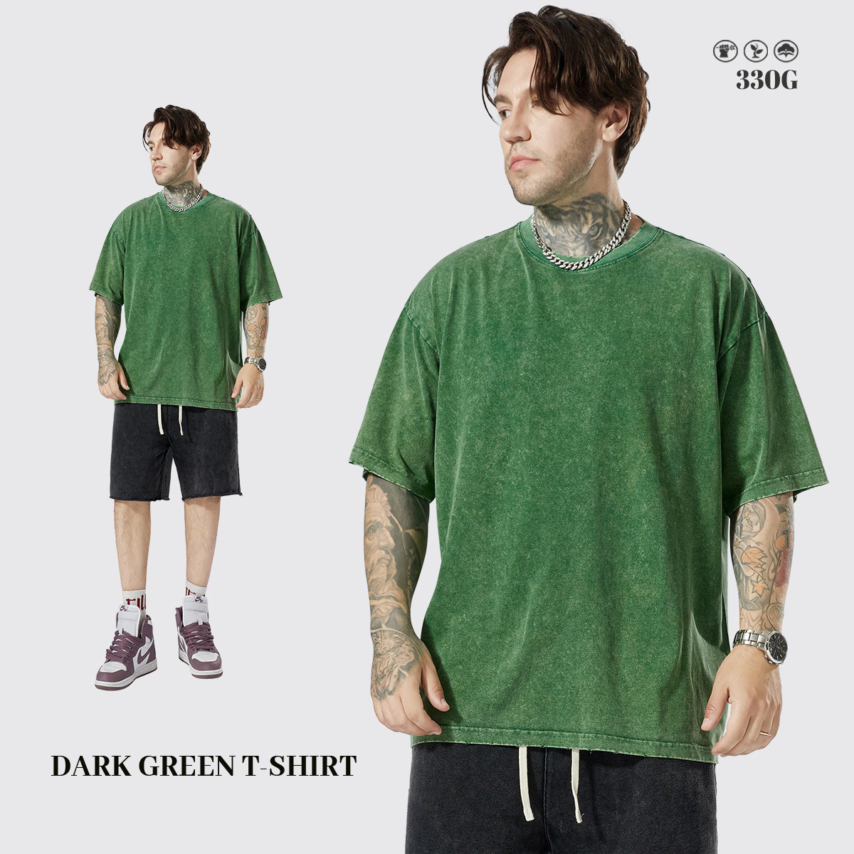 330 Gsm 100% Cotton Streetwear Blank Drop Shoulder Vintage Washed Heavyweight Plus Size Oversized Custom Men's T-shirts