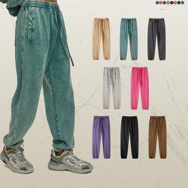 French Terry Heavyweight Streetwear 100% Cotton Straight Leg Oversized Flared Acid Wash Custom Men Joggers Sweatpants