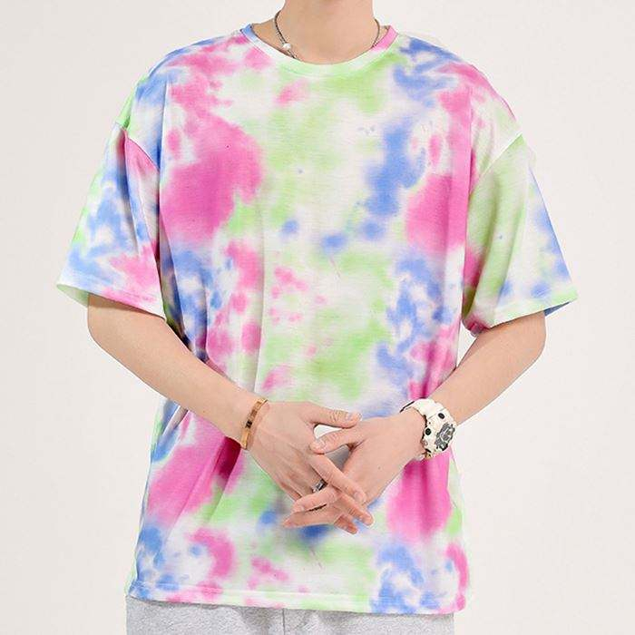 Oem Custom T-Shirt Personnalisable Round Neck T Shirt Short Sleeve Tie Dye Printed Men 100% Polyester T Shirt