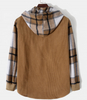 Oem Manufacturer Customized Color Block Plaid Sleeves Corduroy Hood Casual Plus Sizes Men's Jacket