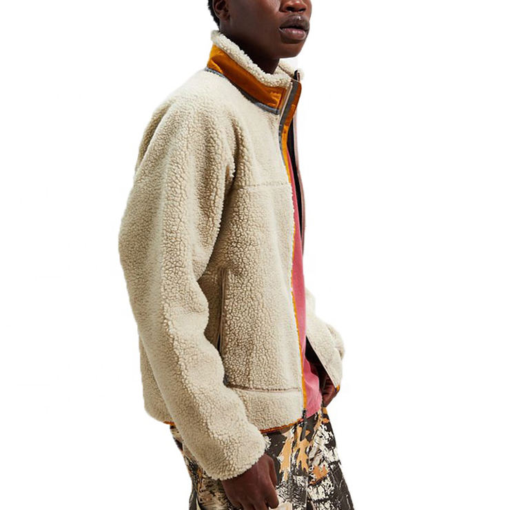 OEM de alta qualidade com zíper de inverno logotipo personalizado jaqueta de lã Sherpa masculina de grandes dimensões