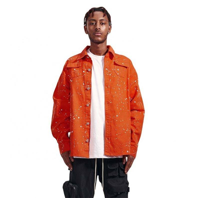 Oem Manufacturer Wholesale High Quality Men's Design Splash Ink Cotton Jeans Custom Logo Embroidery Denim Jacket