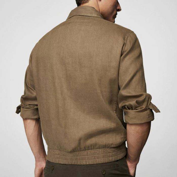 Custom Logo Design Linen Blend Classic Collar Jacket Long Sleeve With Buttoned Cuffs Pockets Men's Jackets