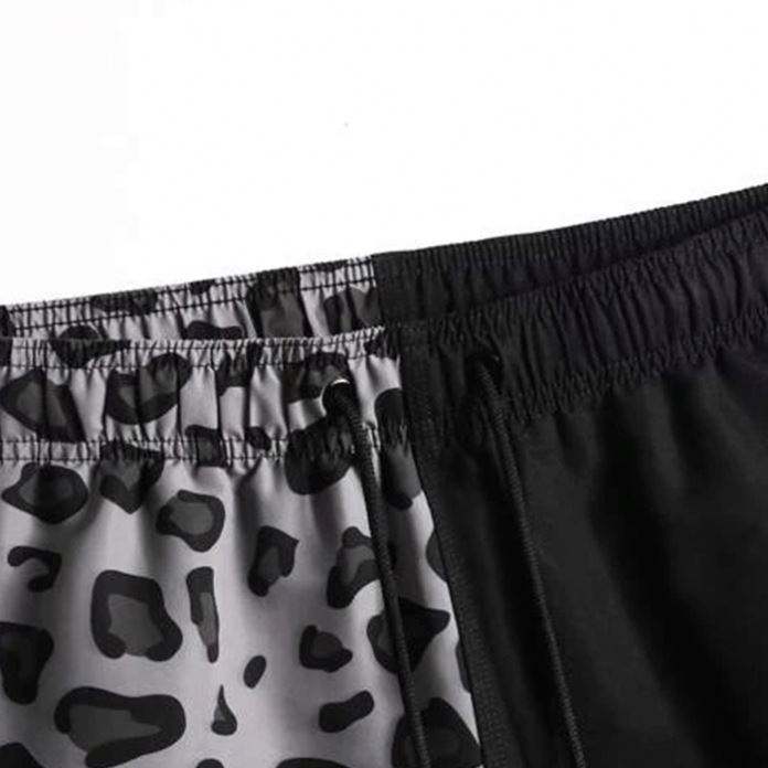 Custom Logo Mens Summer Swim Shorts Color Block Leopard Printed Men Swimwear Shorts
