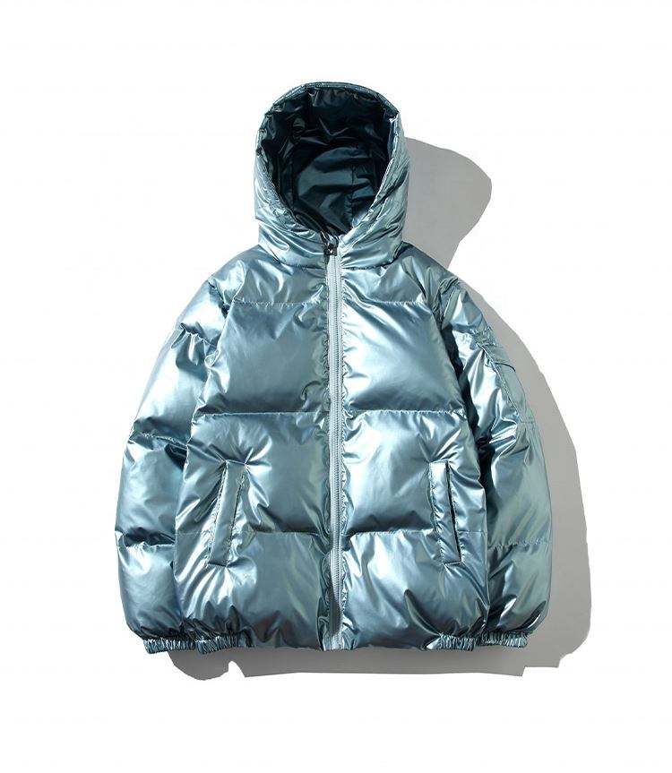 OEM Manufacturer Customization Winter Black Bomber Shiny Puffer Men Down Plus Sizes With Hood Jacket