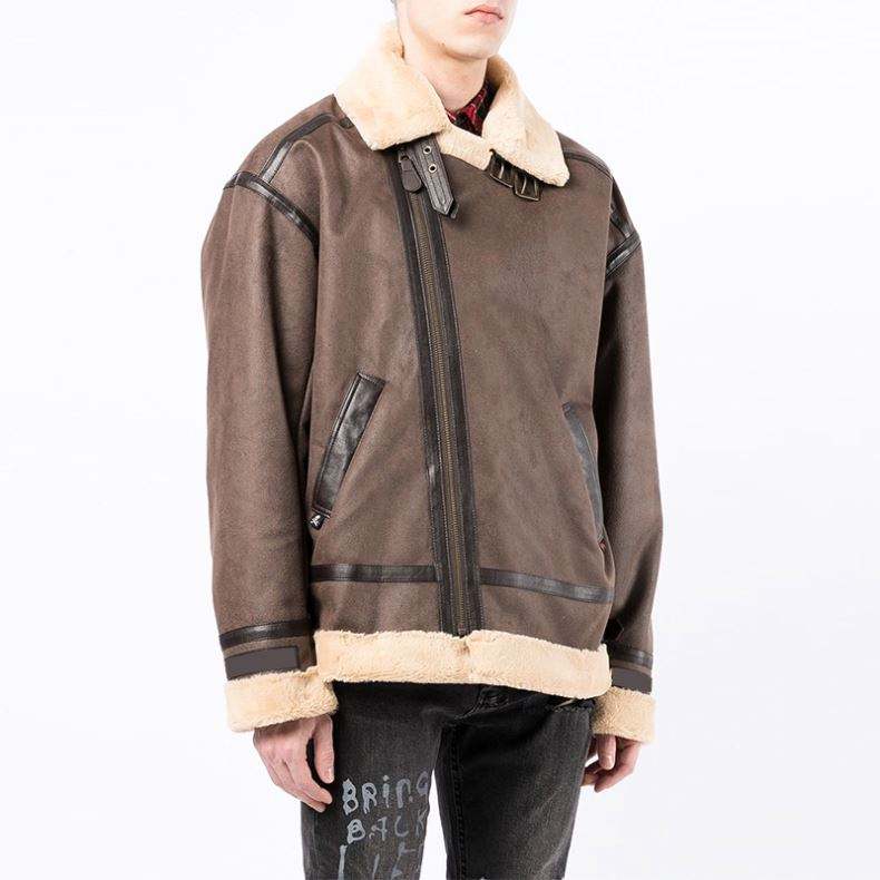 Oem Manufacturer Custom Winter Men Long Sleeve Leather Zipper Turn-Down Collar Skull Applique Print Bomber Jacket