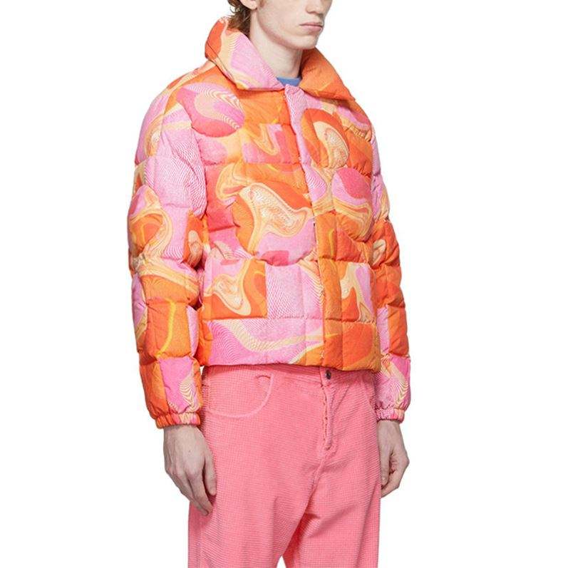 Oem Manufacturer Custom Winter Men Down High Quality Warmth Single Jersey Long Sleeve Pink Graphic Print Puffer Jacket