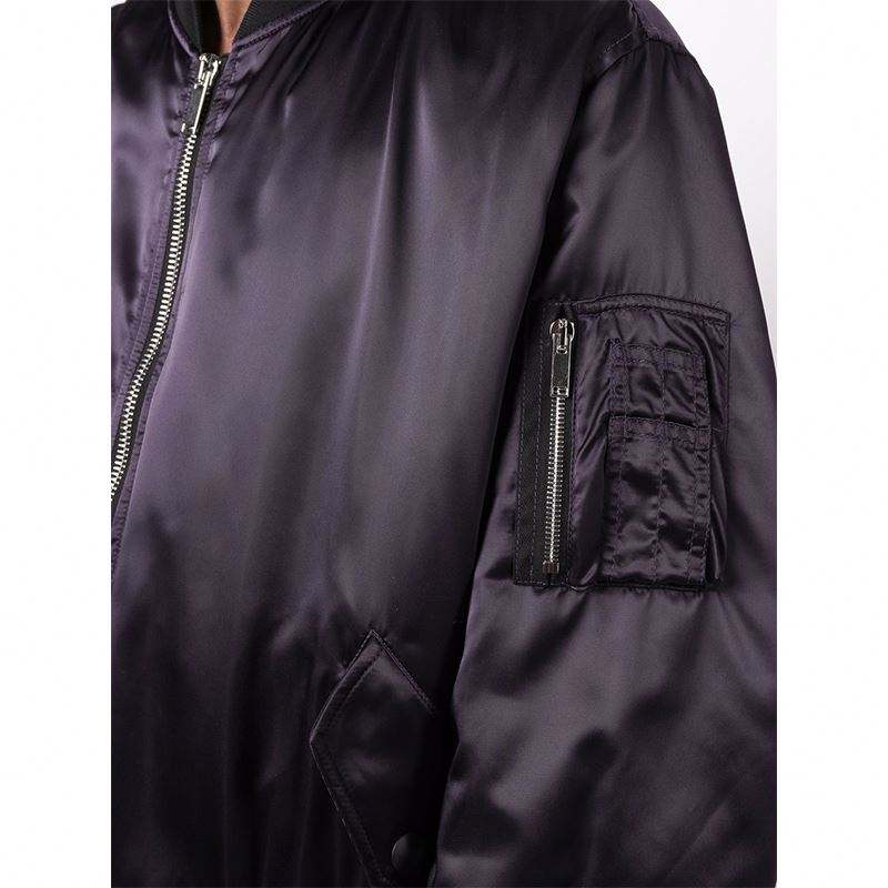 OEM Manufacturer Custom Men High Quality Fashion Windbreaker Long Sleeve Stand Collar Zipper Purple Satin Nylon Bomber Jacket
