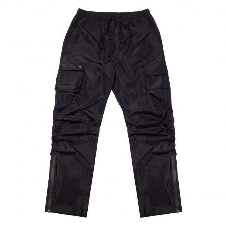 OEM Manufacturer Quality Export Custom Logo Track Pants Drawstring Elastic Waist Zip Jogger Trousers Nylon Cargo Pants For Men
