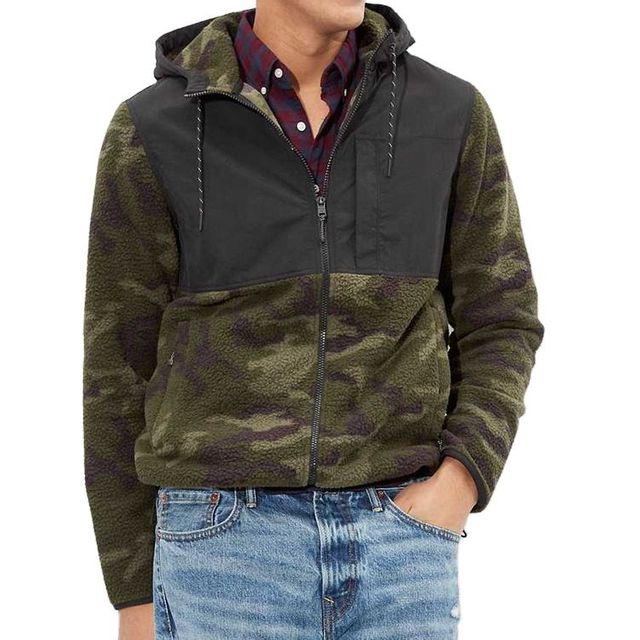 Aangepaste ontwerp mannen camo sherpa jassen patchwork winter hoodie