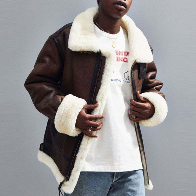 Mens Clothing Bomber Jacket Genuine Distressed Leather Sheepskin Lining Winter Parka Coat