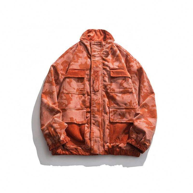 Oem Manufacturer Custom Corduroy Tie-Dye Stitching Stand Collar Loose Clothing Men Fashions For High Quality Hot Sale Jacket