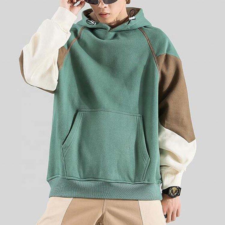 OEM Manufacturer Custom Unisex Cotton Color Block Pullover Tech Fleece Men's Hip Hop Oversized Hoodies