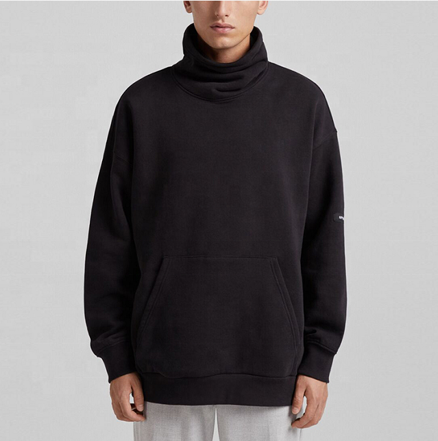 OEM Manufacturer Custom High Quality Cotton Fleece High Collar Oversized Drop Shoulder Sweatshirt Pullover Hoodies