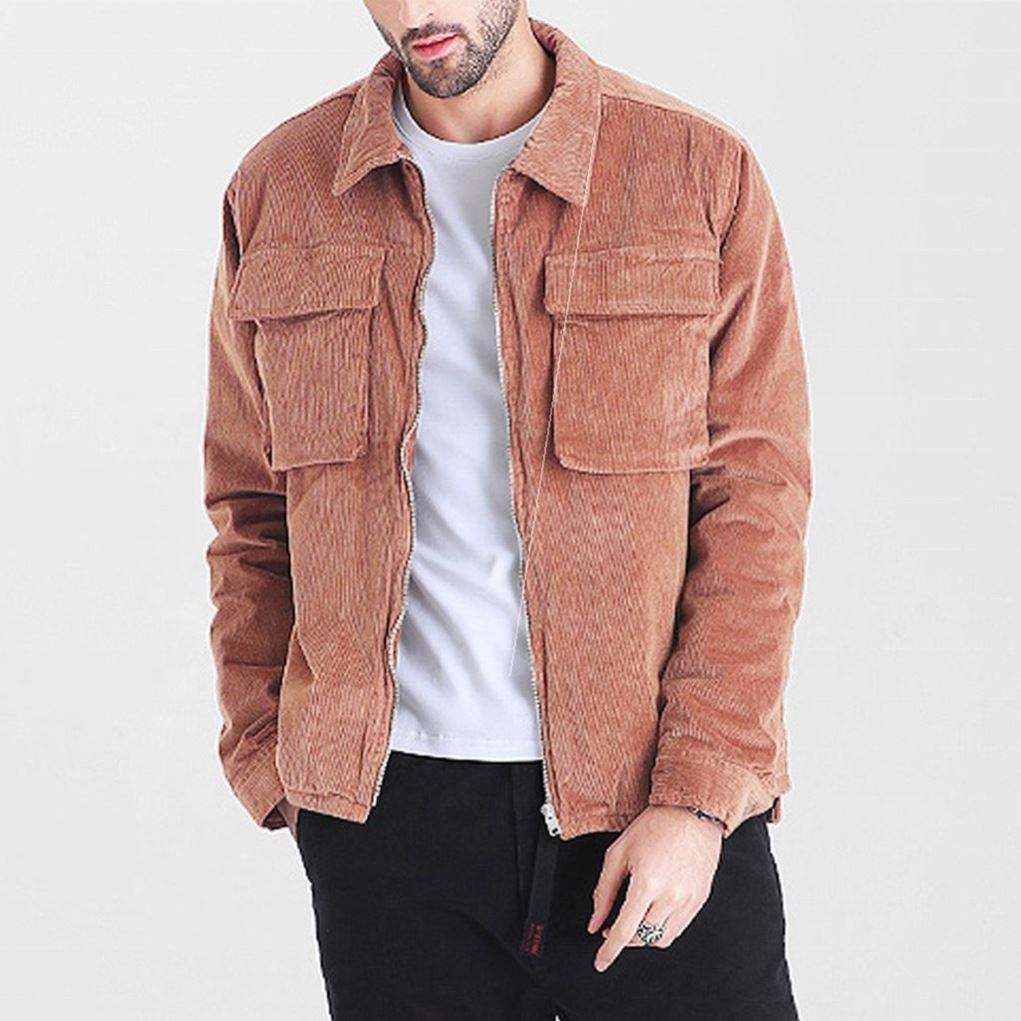 OEM Manufacturer Custom High Quality Vintage Washed Men's Zip Up Corduroy Cargo Pockets Casual Jacket