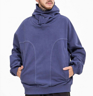 OEM Manufacturer Custom Heavyweight Cotton 460Gsm French Terry Contrast Stitching Hoodies With Buttons Hood