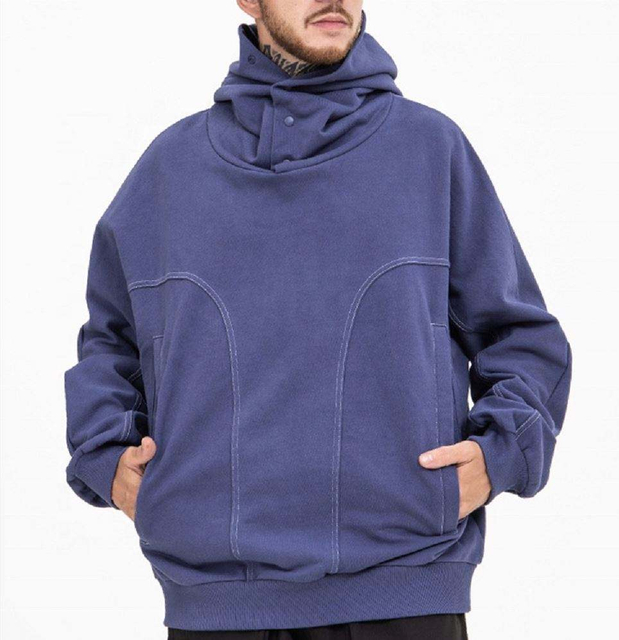 OEM Manufacturer Custom Heavyweight Cotton 460Gsm French Terry Contrast Stitching Hoodies With Buttons Hood
