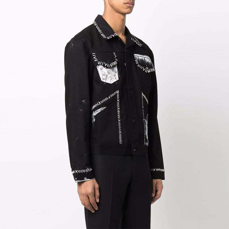 Oem Manufacturer Men New Style Black Bomber Fashion Single-Breasted Graphic Print Long Sleeve Denim Jacket