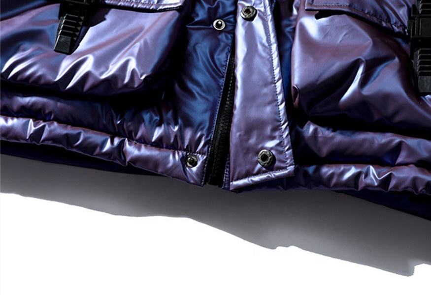 OEM Manufacturer Custom Men's Hooded Down Three-Dimensional Pocket Bright Casual Cotton Coat Jacket