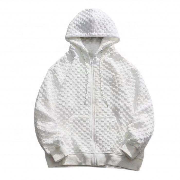 OEM Manufacturer Custom Quality Heavy Waffle Zip Up Plain Hoodie Pullover Unisex Zipper Knit Oversized Hoodie