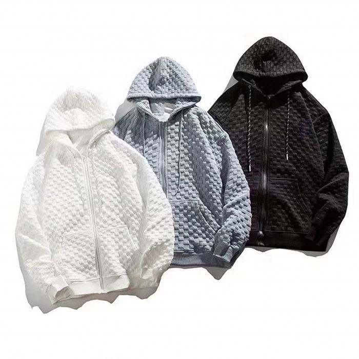 OEM Manufacturer Custom Quality Heavy Waffle Zip Up Plain Hoodie Pullover Unisex Zipper Knit Oversized Hoodie