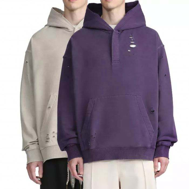OEM Manufacturer Custom Wholesale Streetwear Mens Plain Oversized Heavyweight Vintage Wash Distressed Hoodie Pullover