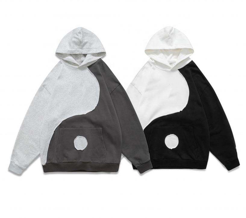 OEM Manufacturer Customized Color Block Applique Patchwork Casual Custom Sweatshirt Plus Size Hoodies Men Hoodies