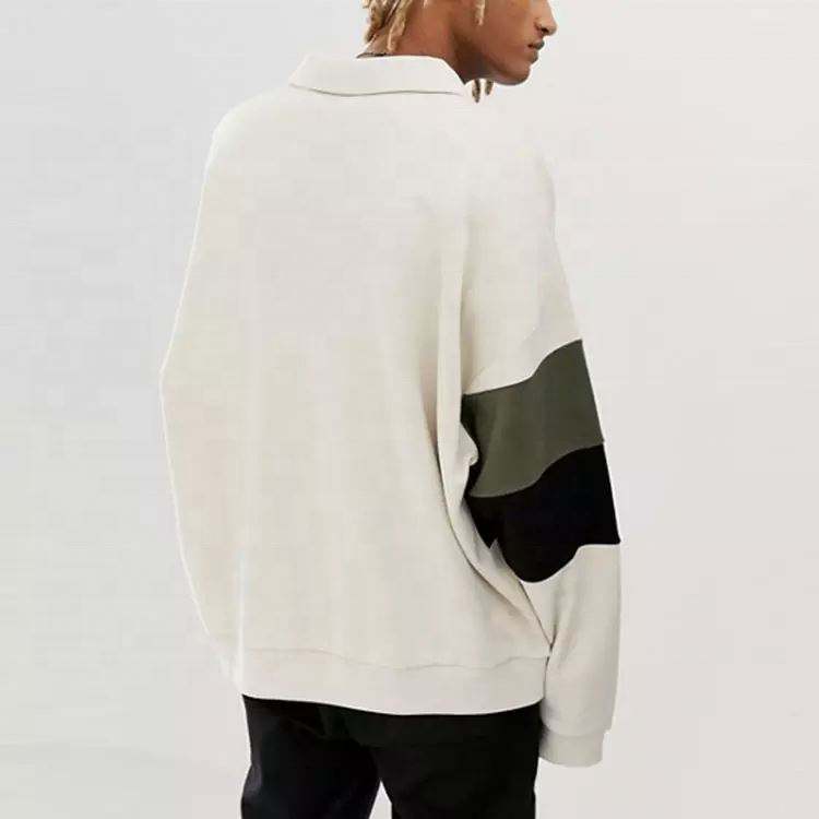 OEM Manufacturer Custom Oversized Mens Drop Shoulder Half Zip Color Block Sweatshirt Hoodie