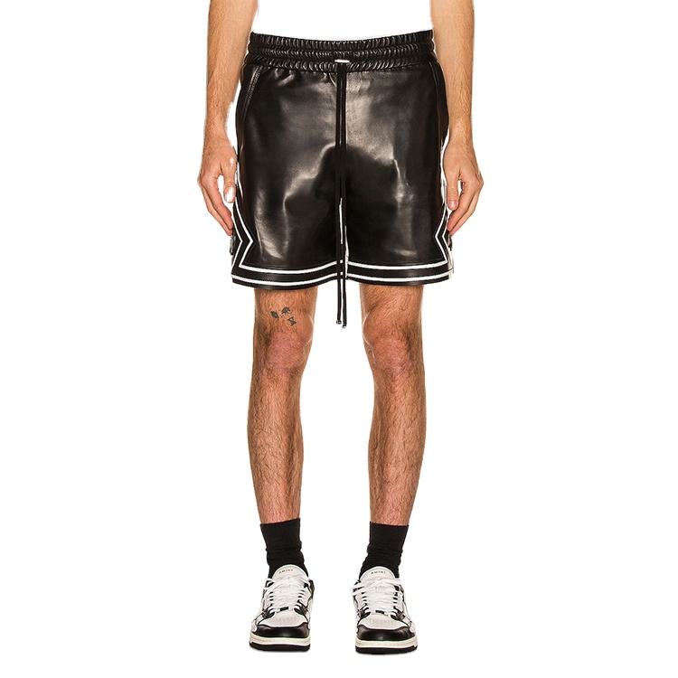 Fabricante OEM com design elegante preto pode ser personalizado com logotipo personalizado masculino Shorts de couro PU