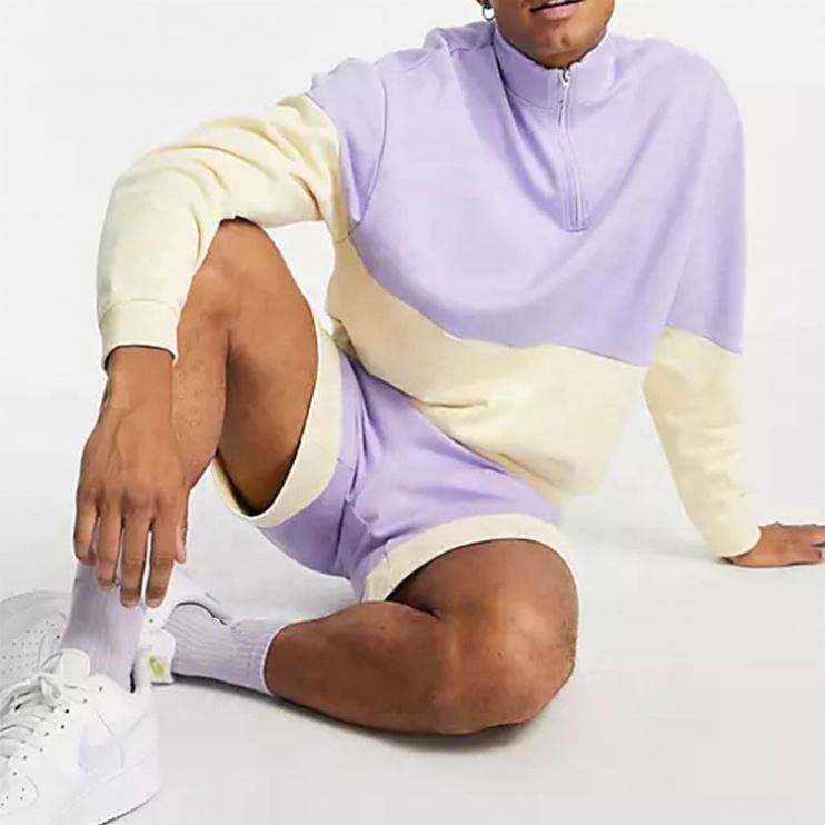 OEM Manufacturer Custom Mens Color Block Half Zipper Sweatshirt High Neck Contrast Color Oversized Hoodies Pullover