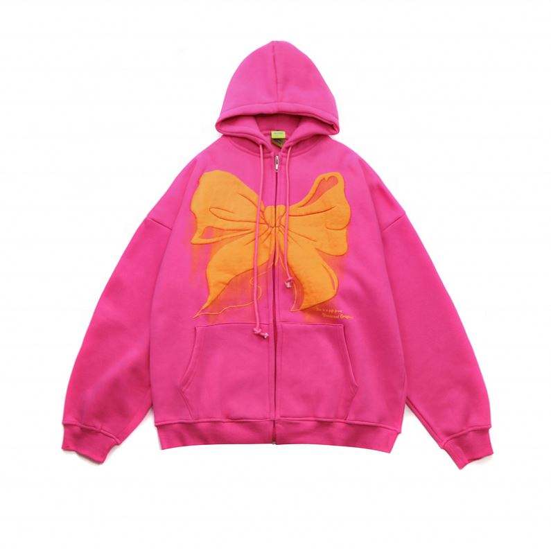 OEM Manufacturer Custom Logo 3D Stereoscopic Bubble Foam Print Screen Ink Zip Up Puff Printing Hoodie