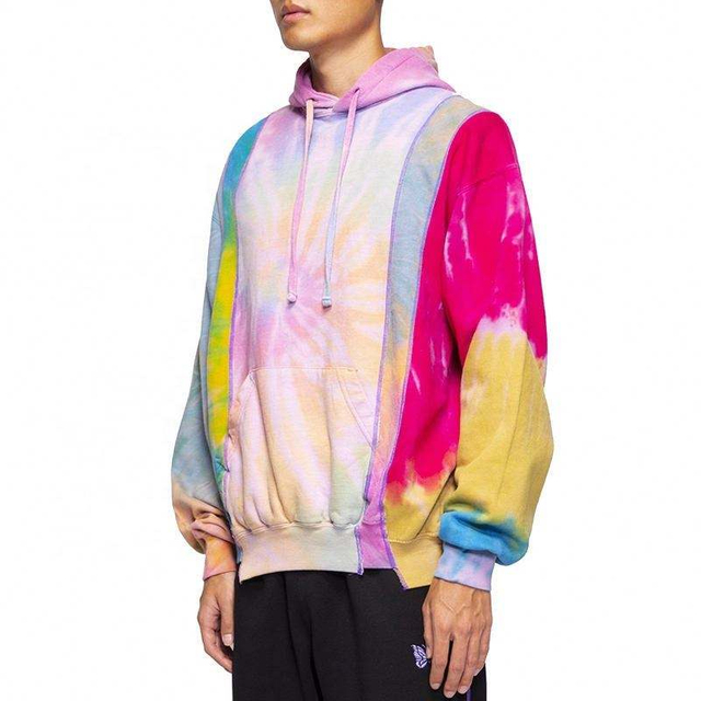 OEM Manufacturer Custom Men Long Sleeve Sweatshirt Pullover Drawstring Plus Size Personality Colorful Patchwork Tie Dye Hoodies