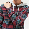 OEM Manufacturer Red Plaid Flannel Hooded Shirt Men