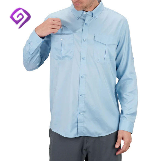 OEM Manufacturer Polyester Elastane SPF UPF50 Sun UV Protection Quick Dry Men Custom Logo Long Sleeve Fishing Shirt
