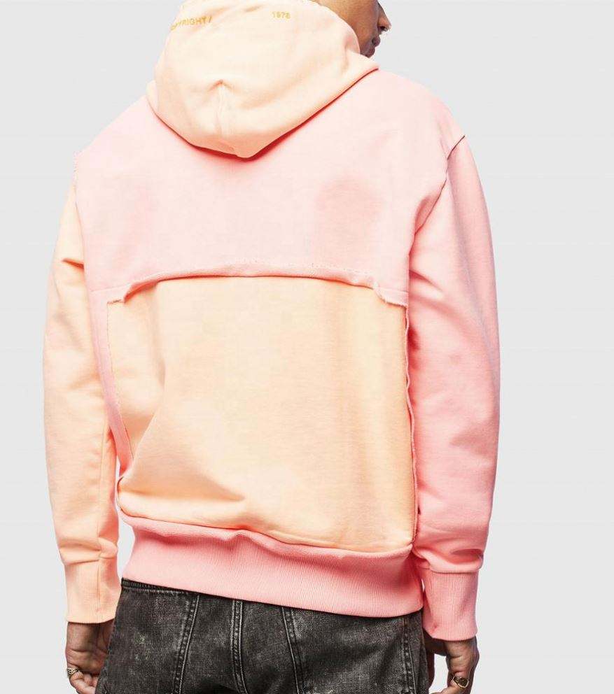 OEM Manufacturer Custom Unisex Cotton Distressed Wholesale Color Block Raw Edge Hoodies Sweatshirt Pullover