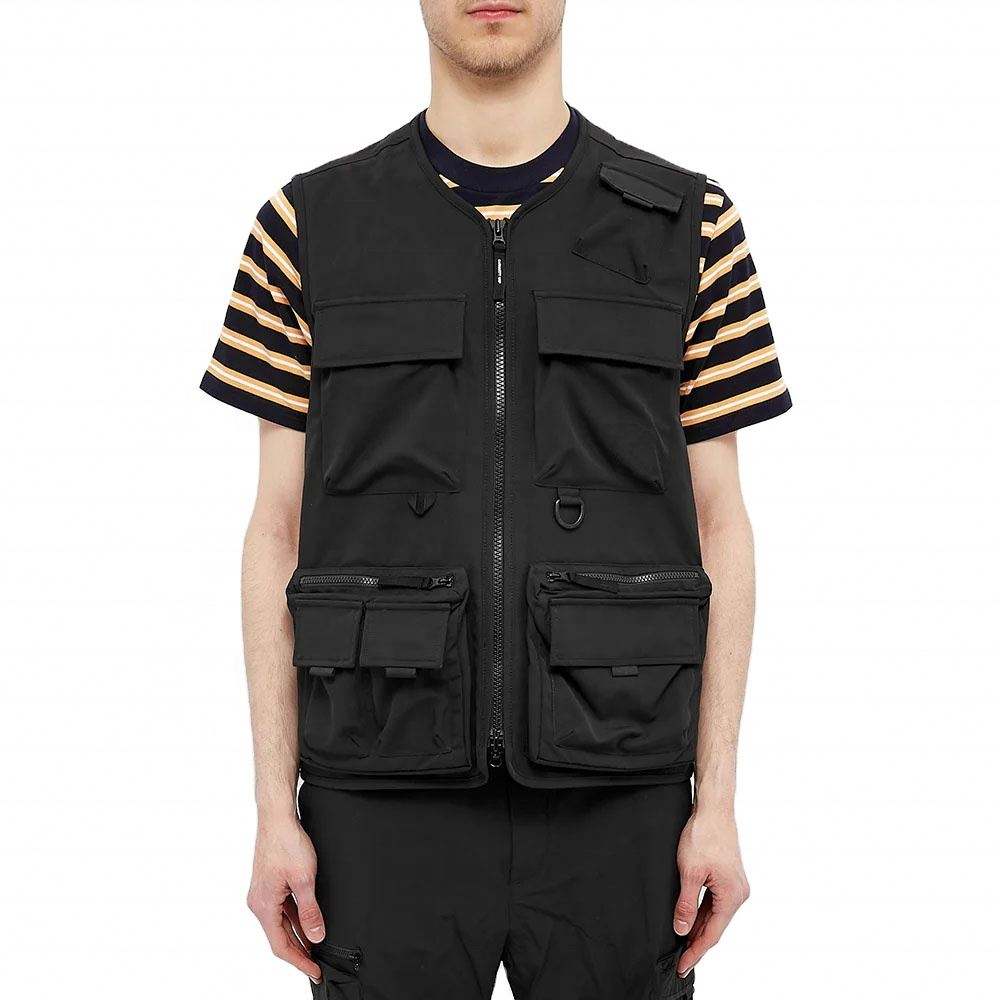 OEM Manufacturer Custom Design Logo Workwear 100%Polyester Waterproof Cargo Pockets Zipper Men's Vests Jacket